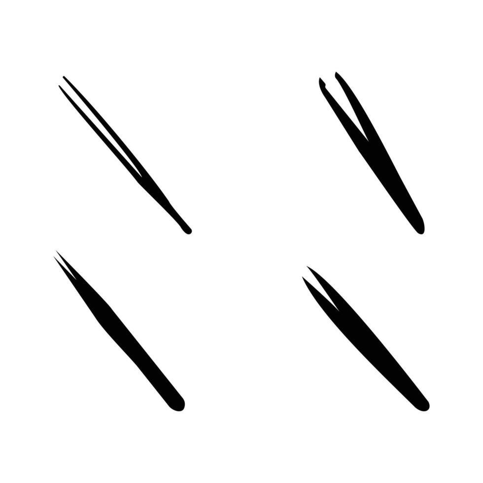 Tweezers Silhouette Icon Set for Eyelash Extension with Straight and Curved Designs Illustration on White Background vector