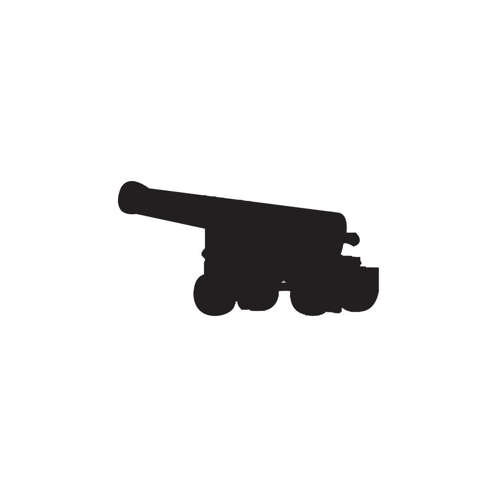 Detailed Black Silhouette Illustration of an Ancient Pirate Cannon Side View with Simple Flat Design, Perfect for Historical, Nautical, or Vintage Themed Projects, Isolated vector
