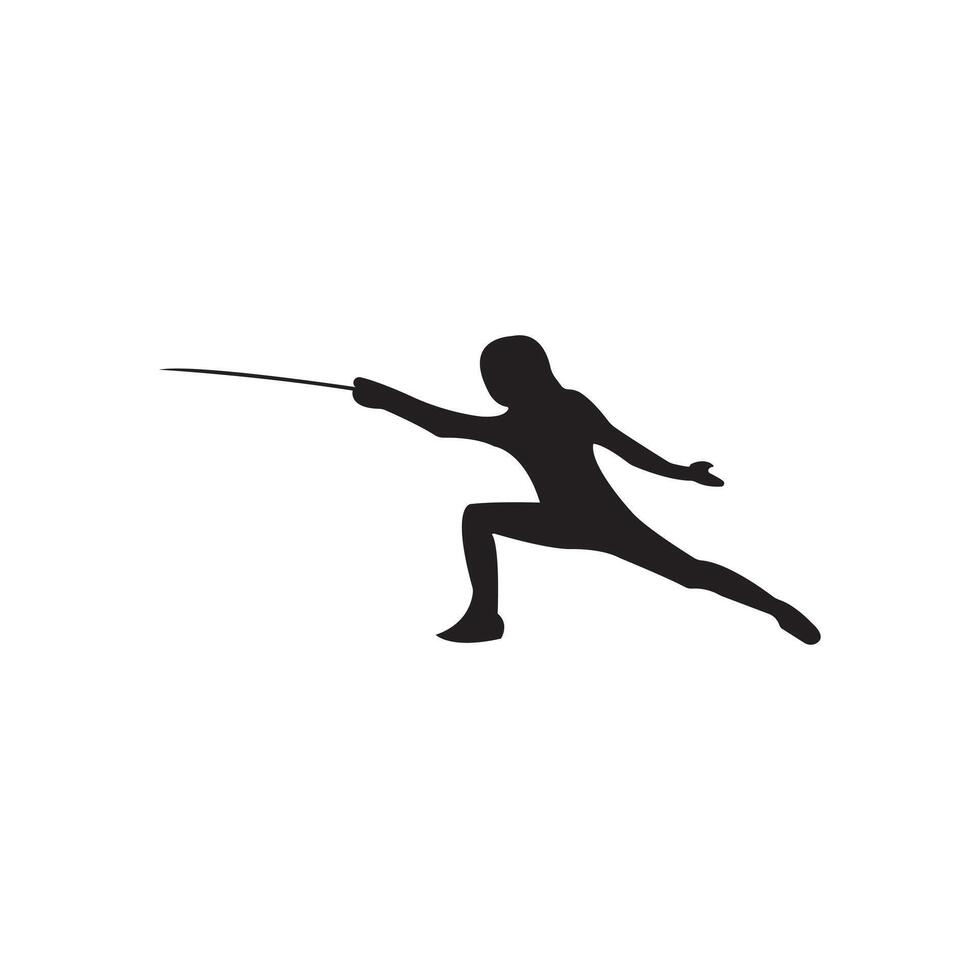 Dynamic Illustration of Fencers in Action Featuring Black Silhouettes Athletes Engaged in a Sword Duel Showcasing Competitive Fencing Poses Isolated on a Clean White Background vector