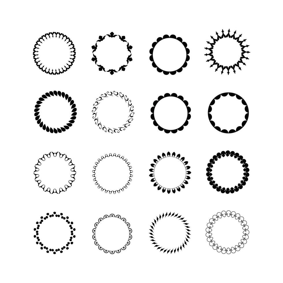 Elegant Collection of Black and White Circular Laurel Wreath Silhouettes Versatile Design Element Set vector
