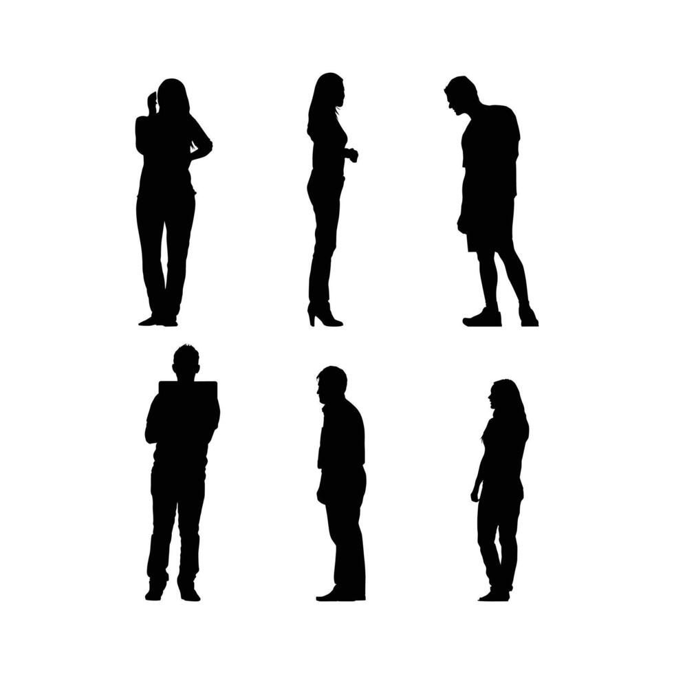 Comprehensive Silhouette Set of Diverse Groups of People Standing in Various Poses Featuring Boys and Girls for Educational Youth Community and Lifestyle White Background vector