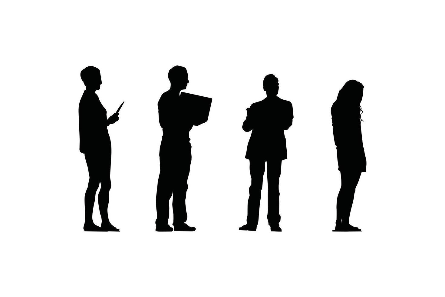 Modern Business Strategy Silhouette Collection Set of Men and Women in Professional Poses Representing Teamwork, Planning, and Leadership Concepts vector