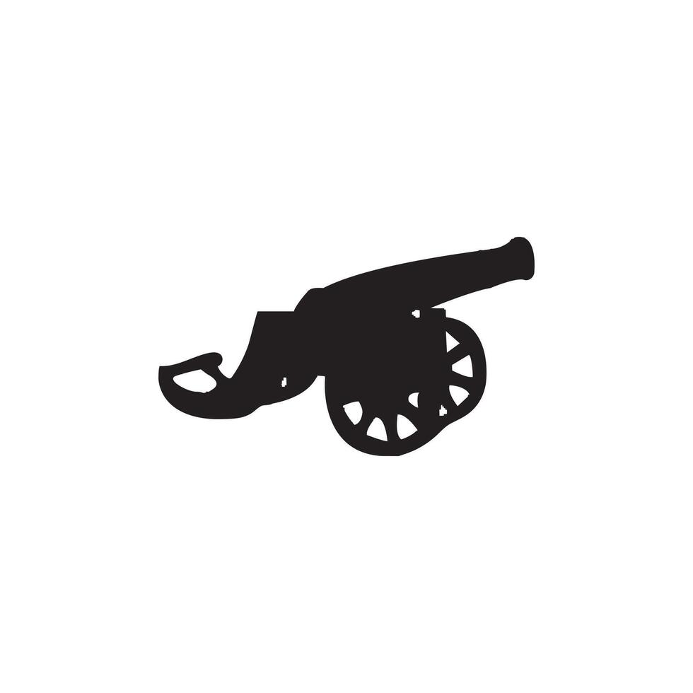 Antique Pirate Cannon Silhouette Side View Illustration in Flat Black Style for Nautical, Historical, and Vintage Design Themes Isolated on White Background vector