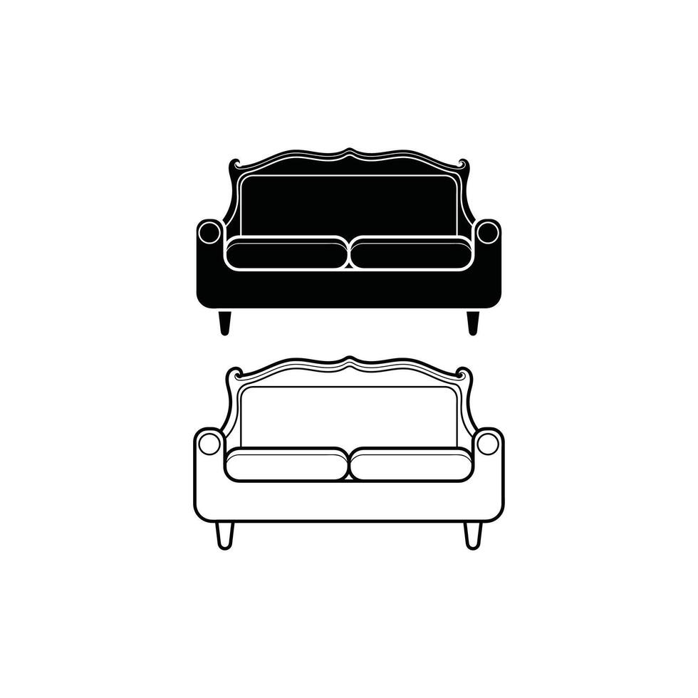 Deluxe Set of Modern Sofa Icons with Outline and Silhouette Styles Perfect for Living Room Decor Concepts and Graphic Design vector