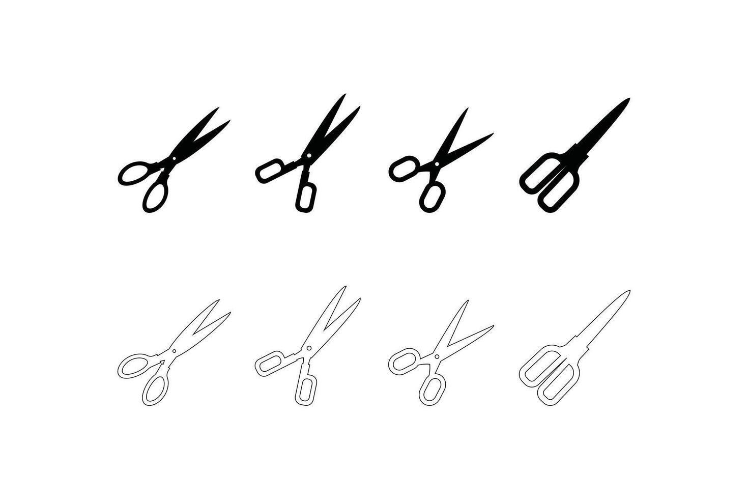 Comprehensive Collection of Black Scissors Silhouettes and Outline Designs Featuring Various Styles and Shapes on a Clean White Background vector