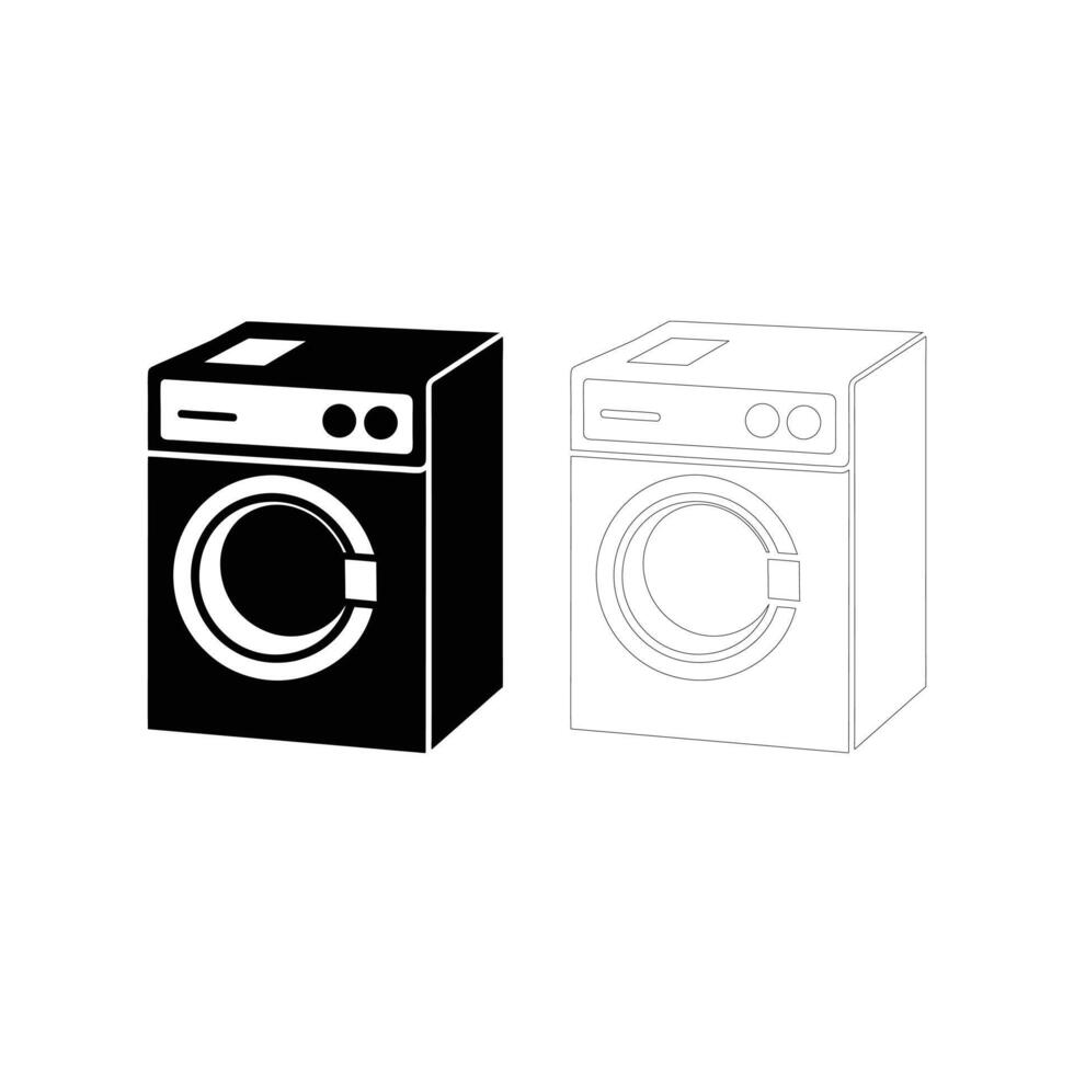 Comprehensive Washing Machine Icon and Silhouette Set Outline Collection of Modern Home Appliances for Web Design Print and Digital Media on White Background vector