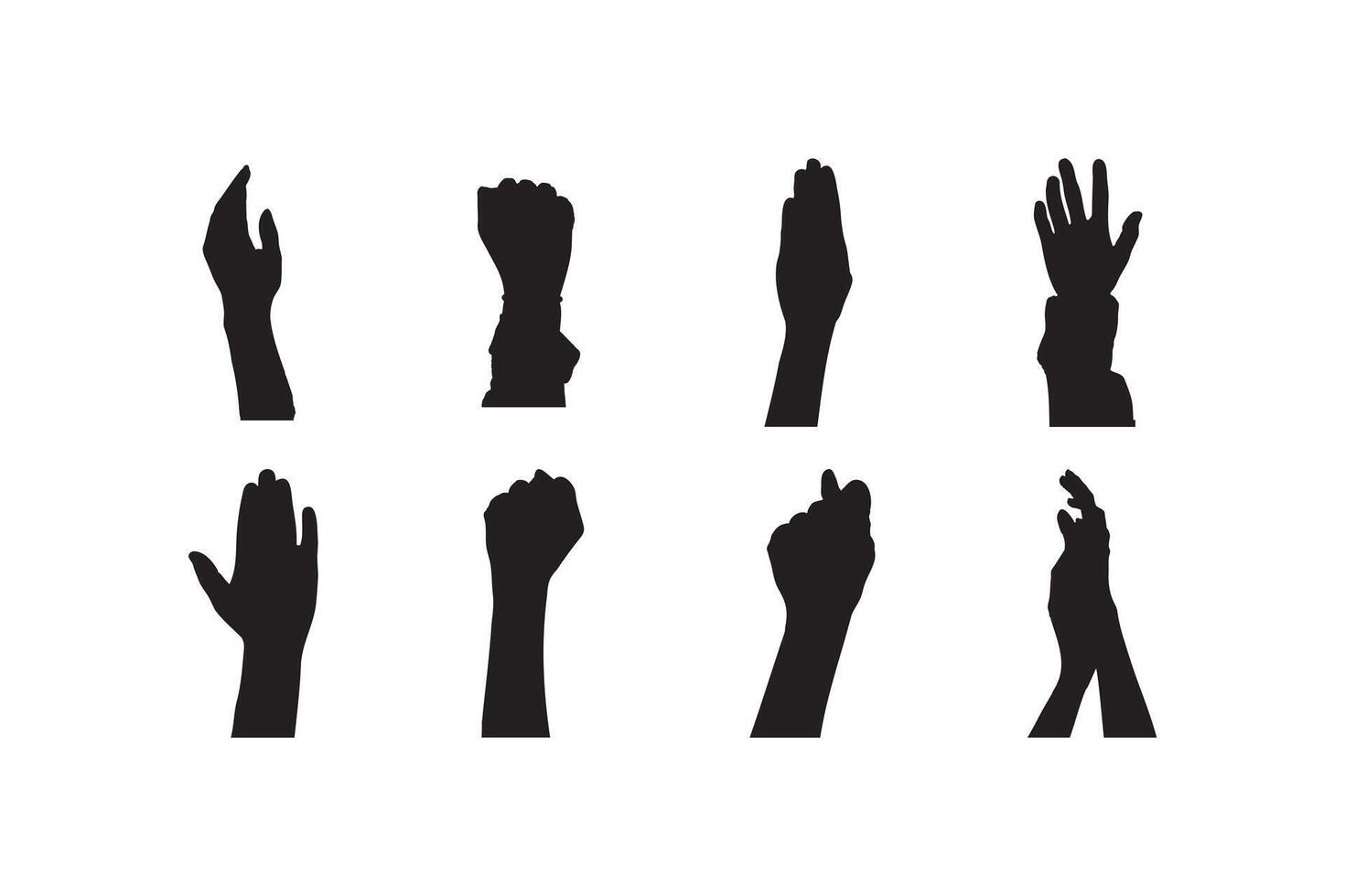 Ultimate Hand Gesture Silhouette Collection Flat Set Featuring Diverse Human Expressions Including Peace, Fist, Heart Shape, and More vector