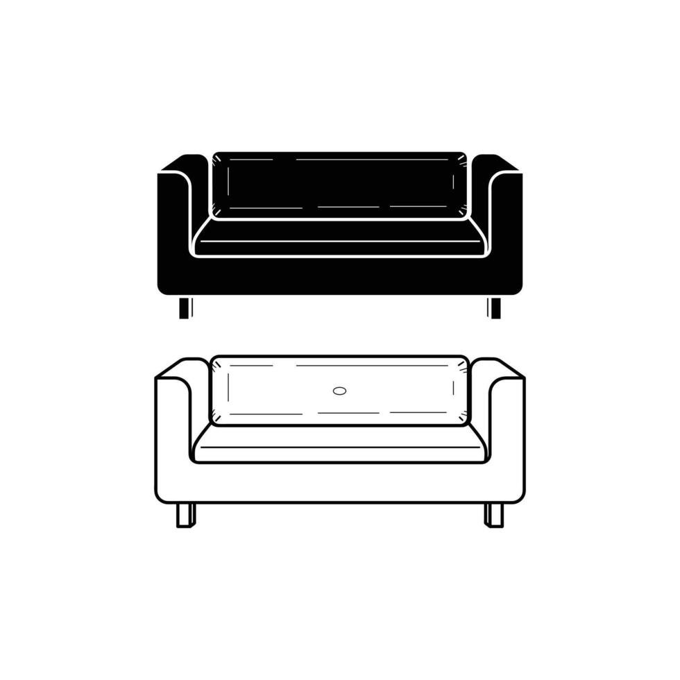 Full Collection of Hand Drawn Sofa Icons in Silhouette and Outline Style for Elegant Living Room and Interior Layout Concepts vector