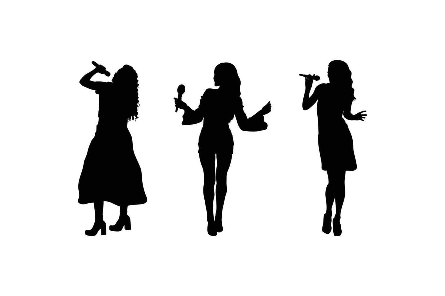 Elegant Silhouette Set of Female Singers Holding Microphones Depicting Beautiful Women Performing on Stage Isolated on White Background for Music and Entertainment Designs vector