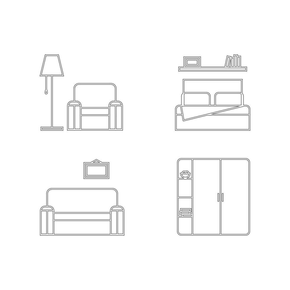 Furniture Store Linear Icon Set Home Furnishings and Interior Design Symbols in Minimal Outline Style, Isolated Illustration with Editable Strokes vector