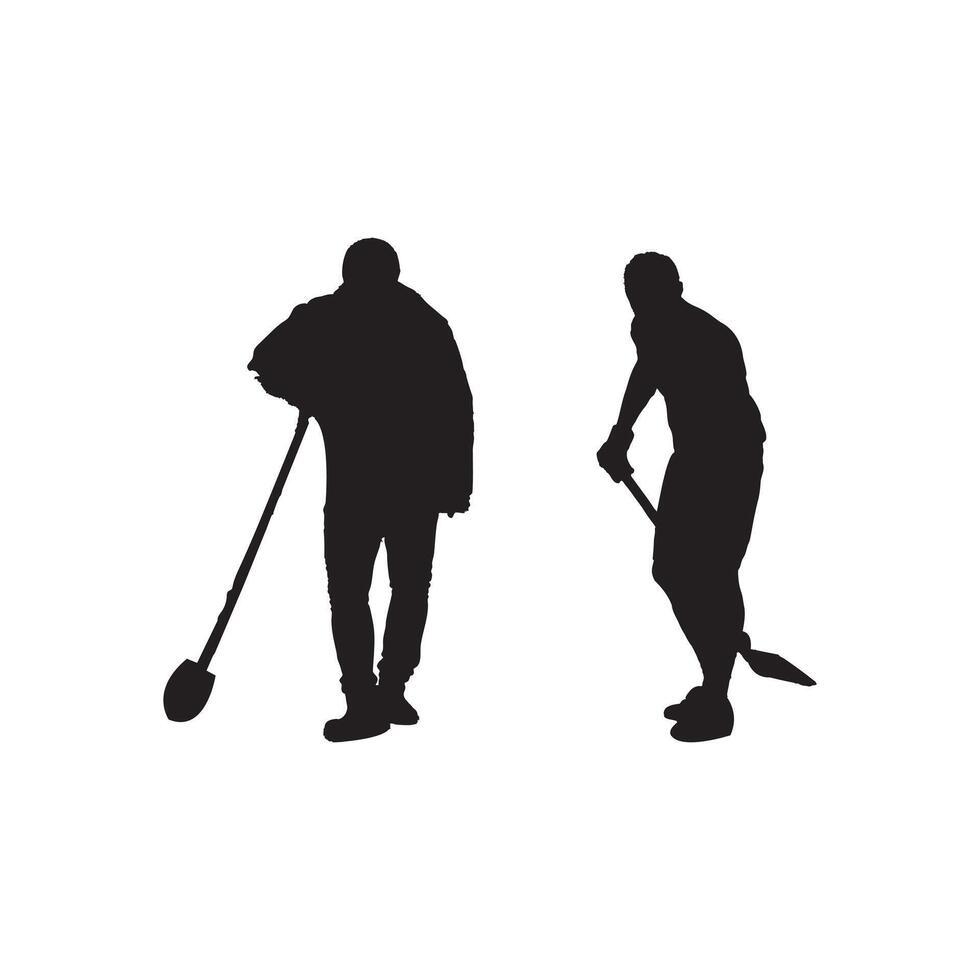 Extensive Silhouette Set of Men with Shovels Depicting Farmers and Workers in Action Poses for Agricultural Labor Landscaping Construction and Outdoor Work Concepts on a White Background vector