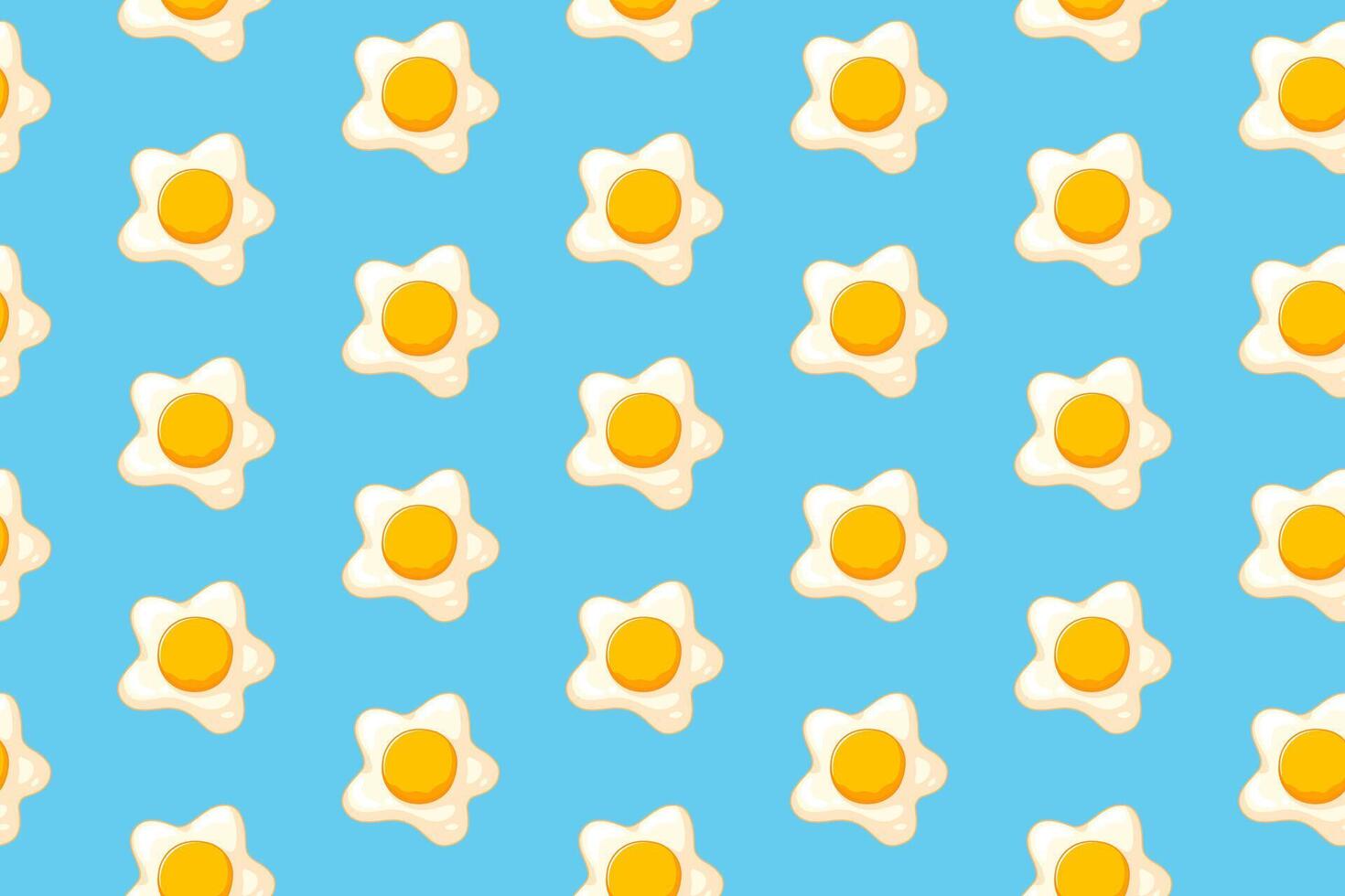 fried eggs illustration colorful pattern on blue background. sunny side up doodle seamless pattern background. egg yolk omelet seamless pattern for restaurant, food court, cafes, eatery, cafeteria vector