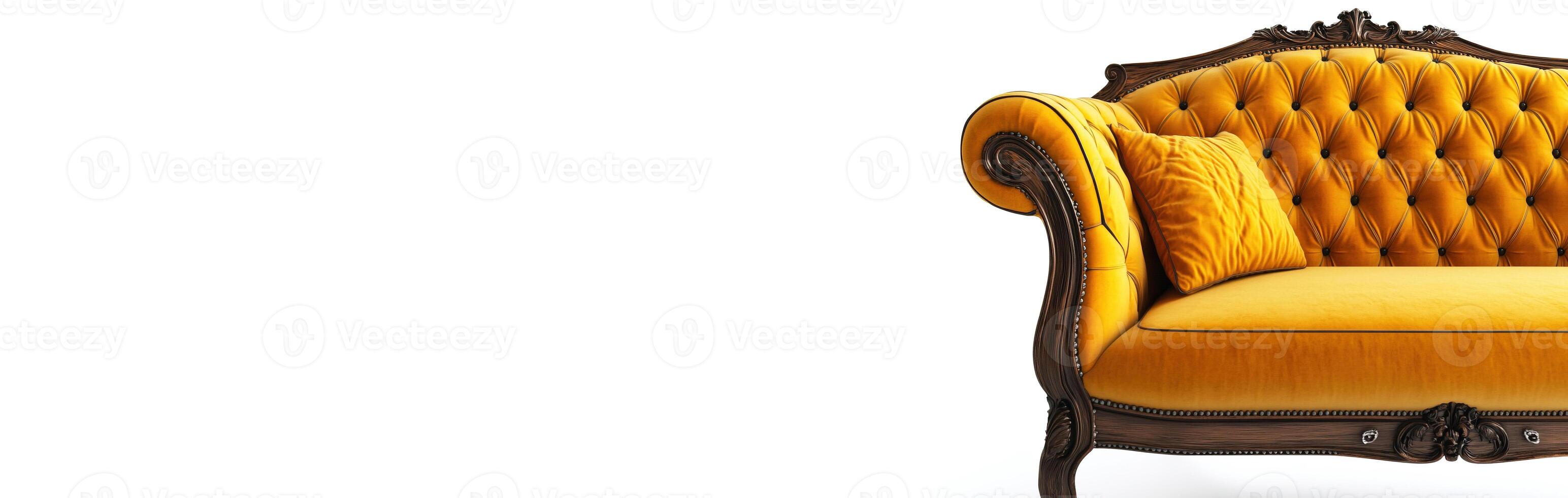 Stylish modern yellow sofa set against a clean white background showcasing elegant design. Header banner mockup with copy space. photo