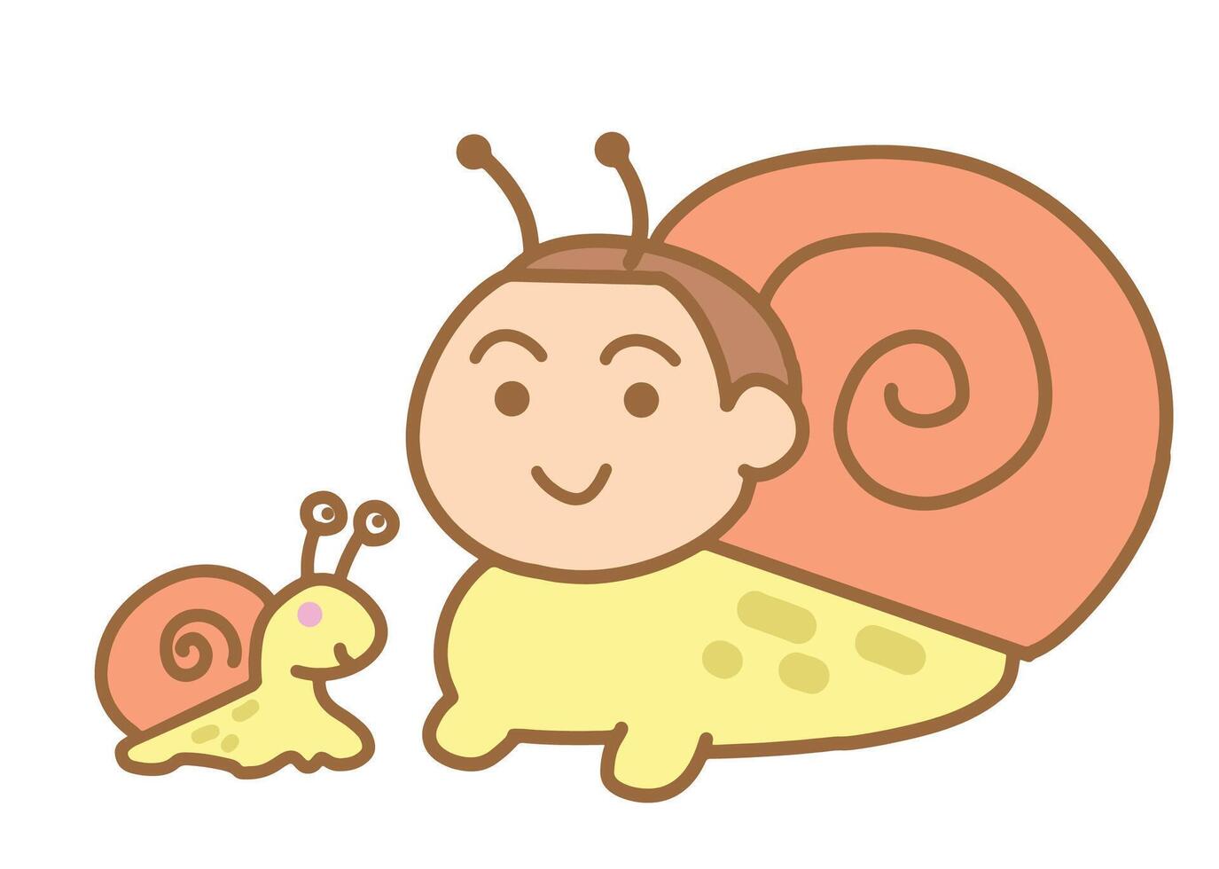 Little boy in a snail costume cartoon style. vector