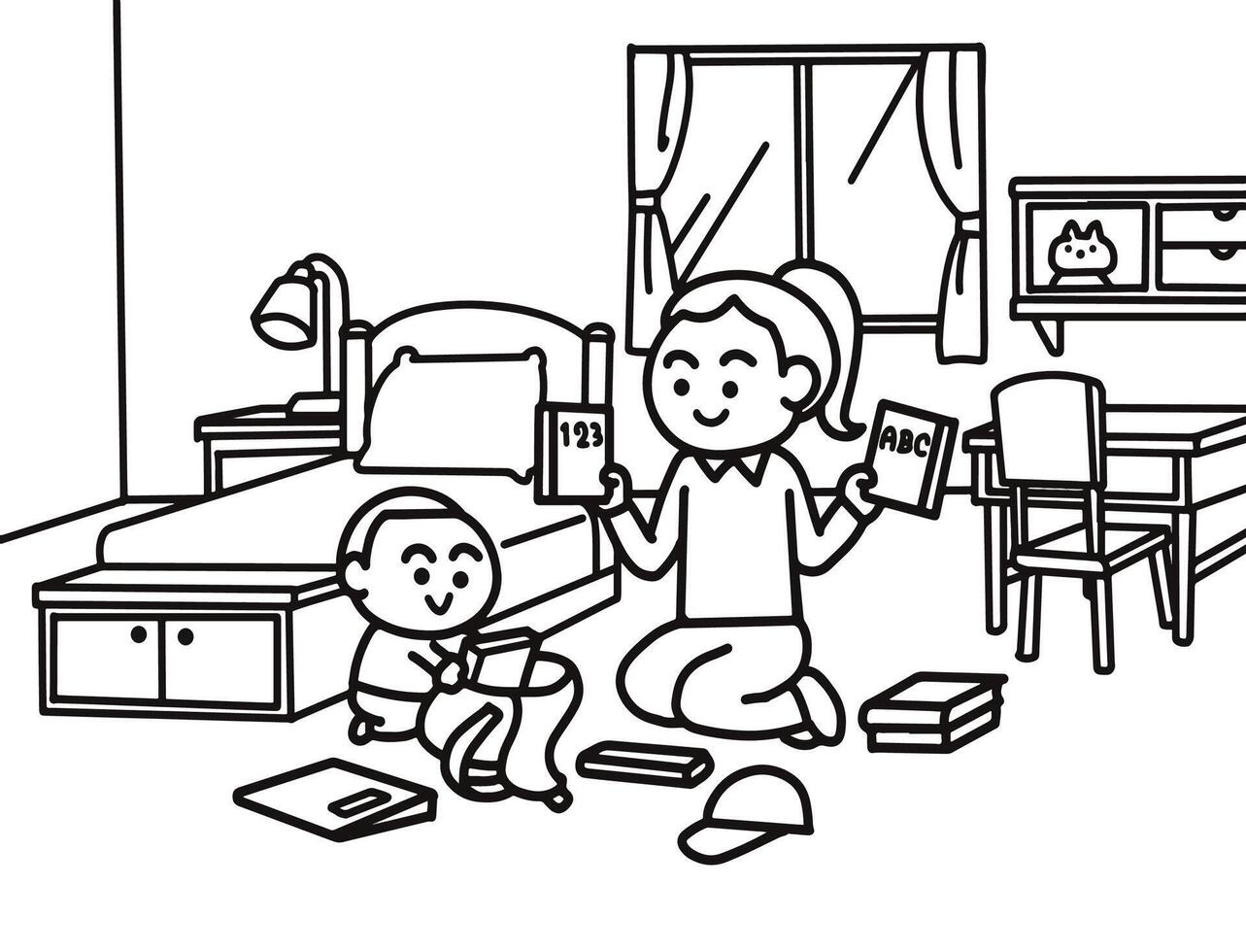 Mother and boy preparing for back to school vector