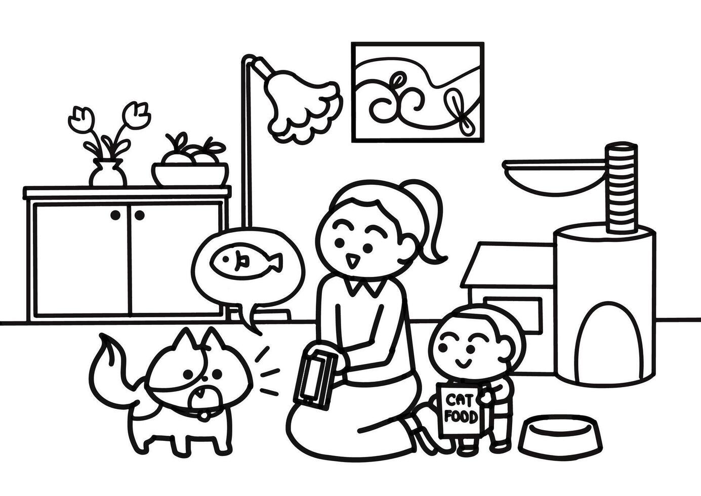 Human use technology to talk with cat vector