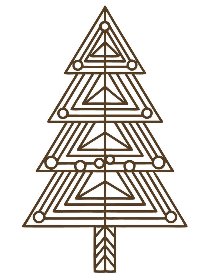 Geometric christmas tree design with circles and triangles in minimalist brown outline vector