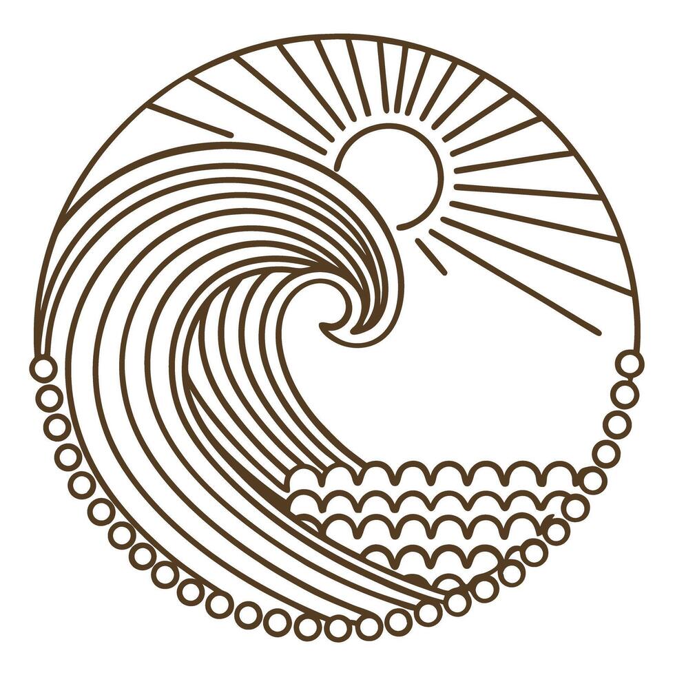 Abstract sun and wave design with circles minimalist line art, nature symbol, ocean energy concept vector