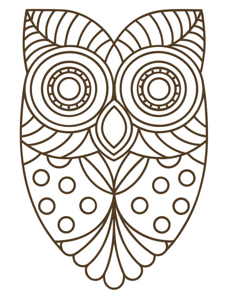 Intricate owl coloring page design with abstract patterns and circular detailing vector