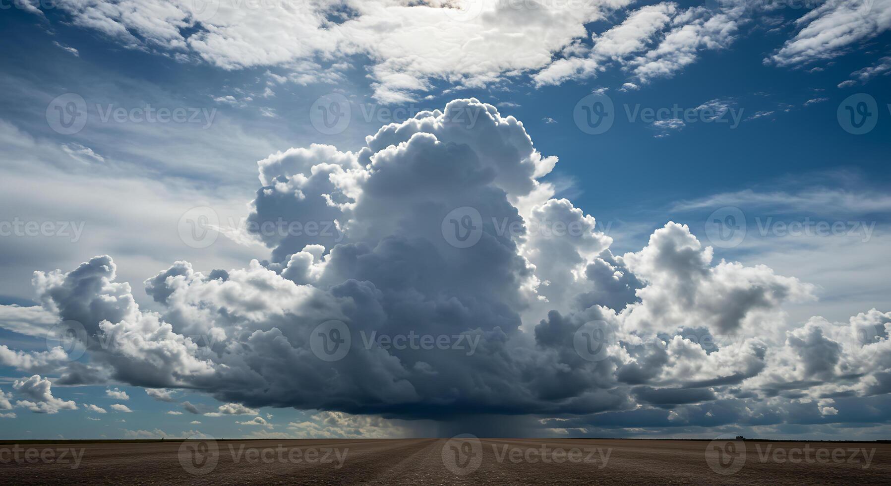 A large cloud is seen over a field photo