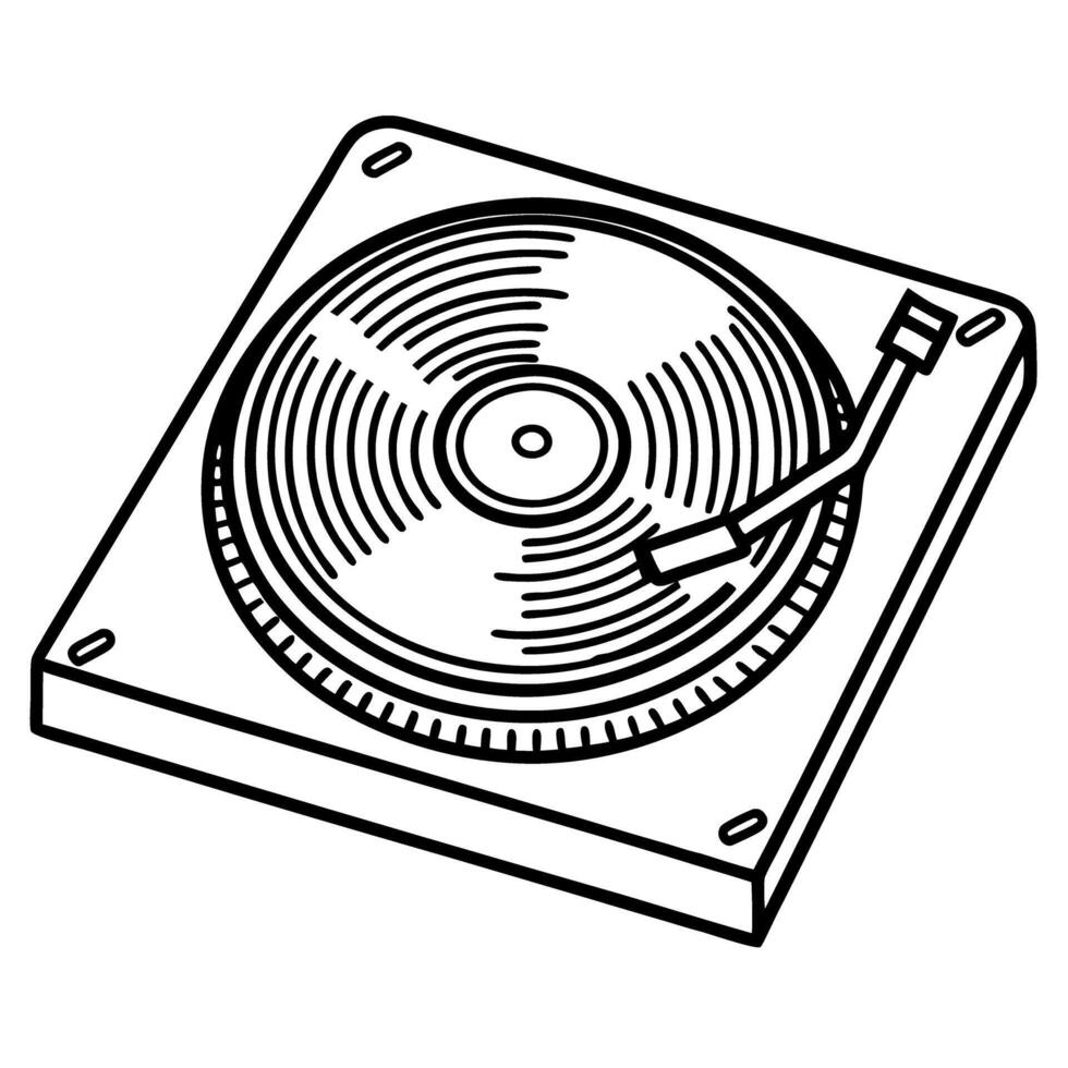 retro vinyl turntable illustration vintage music player with tonearm and grooves vector