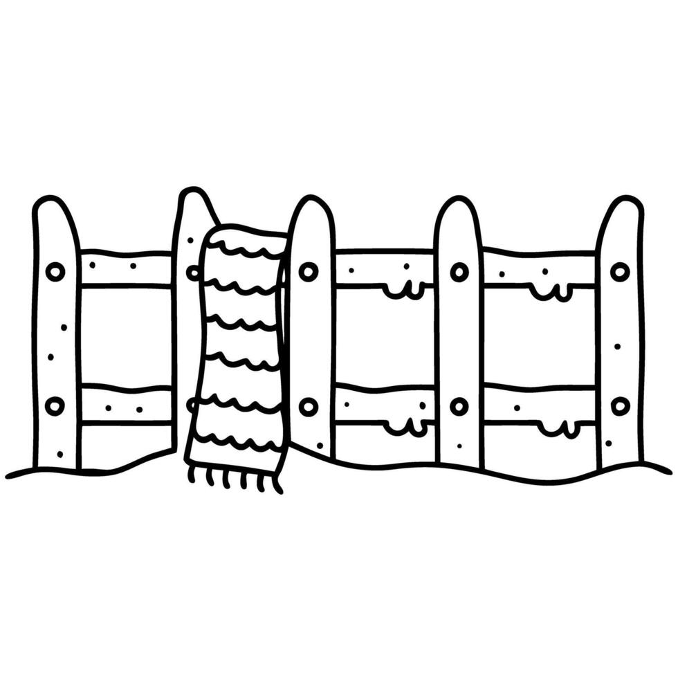 Illustration of fence with striped towel drape for summer outdoors concept in simple black and white vector