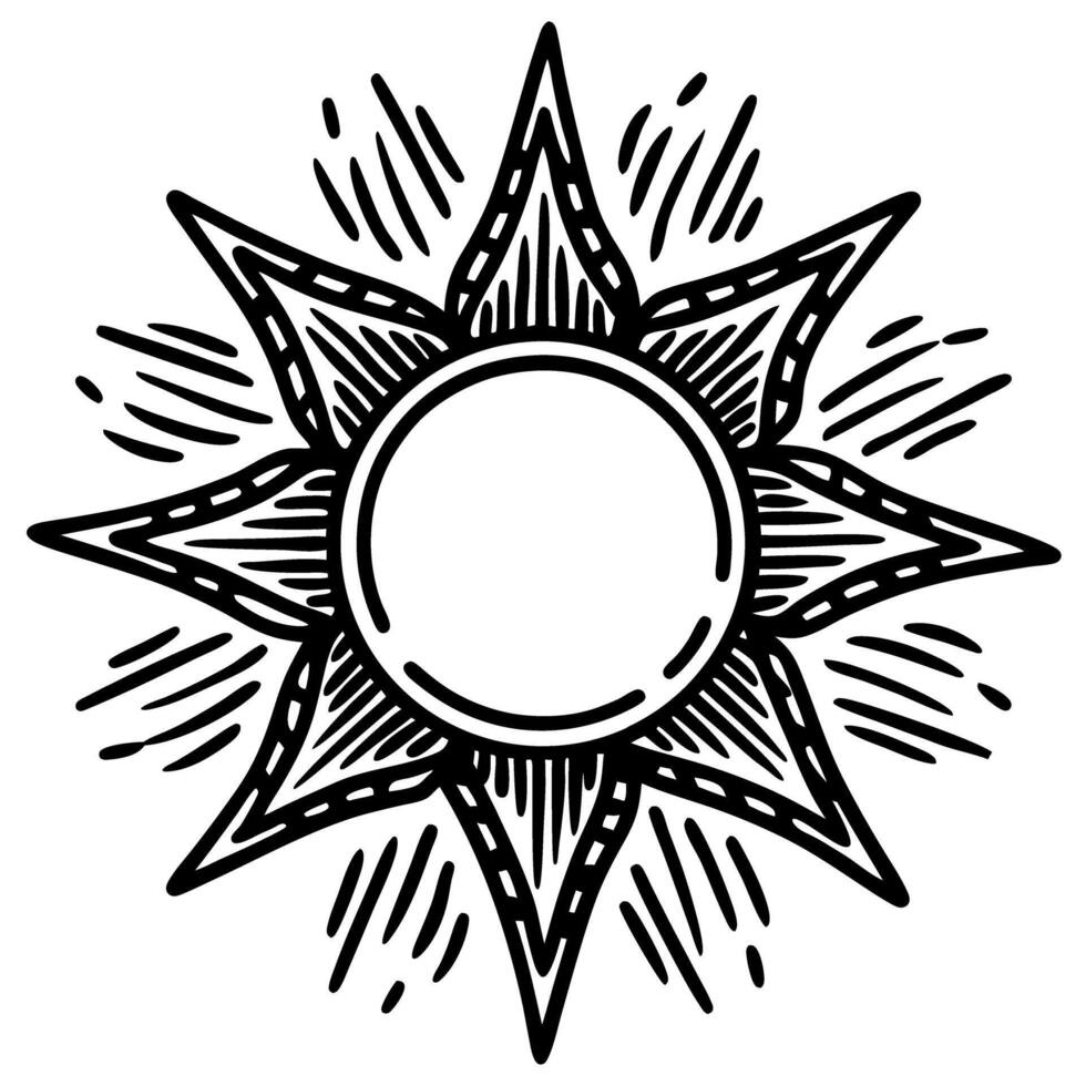Mandala sun illustration with radiating rays and ornamental design vector