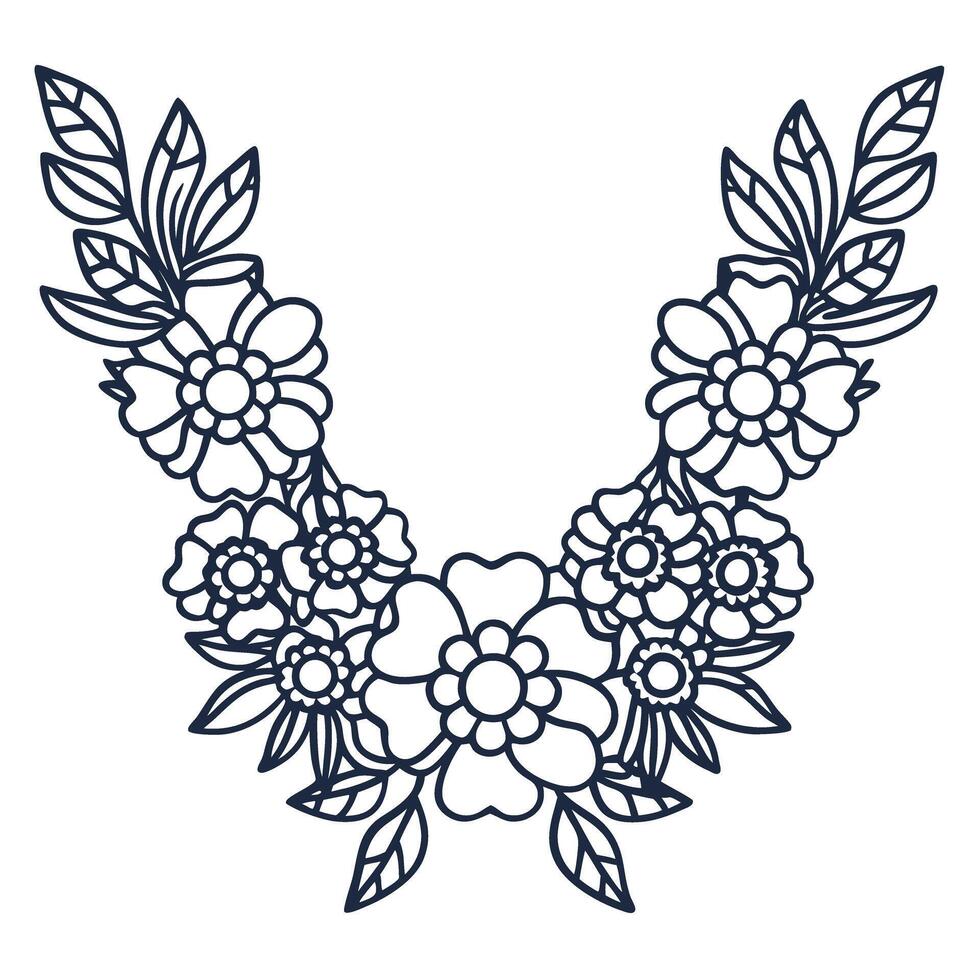 Intricate floral garland outline for design decorative ornament, black line art, botanical pattern vector