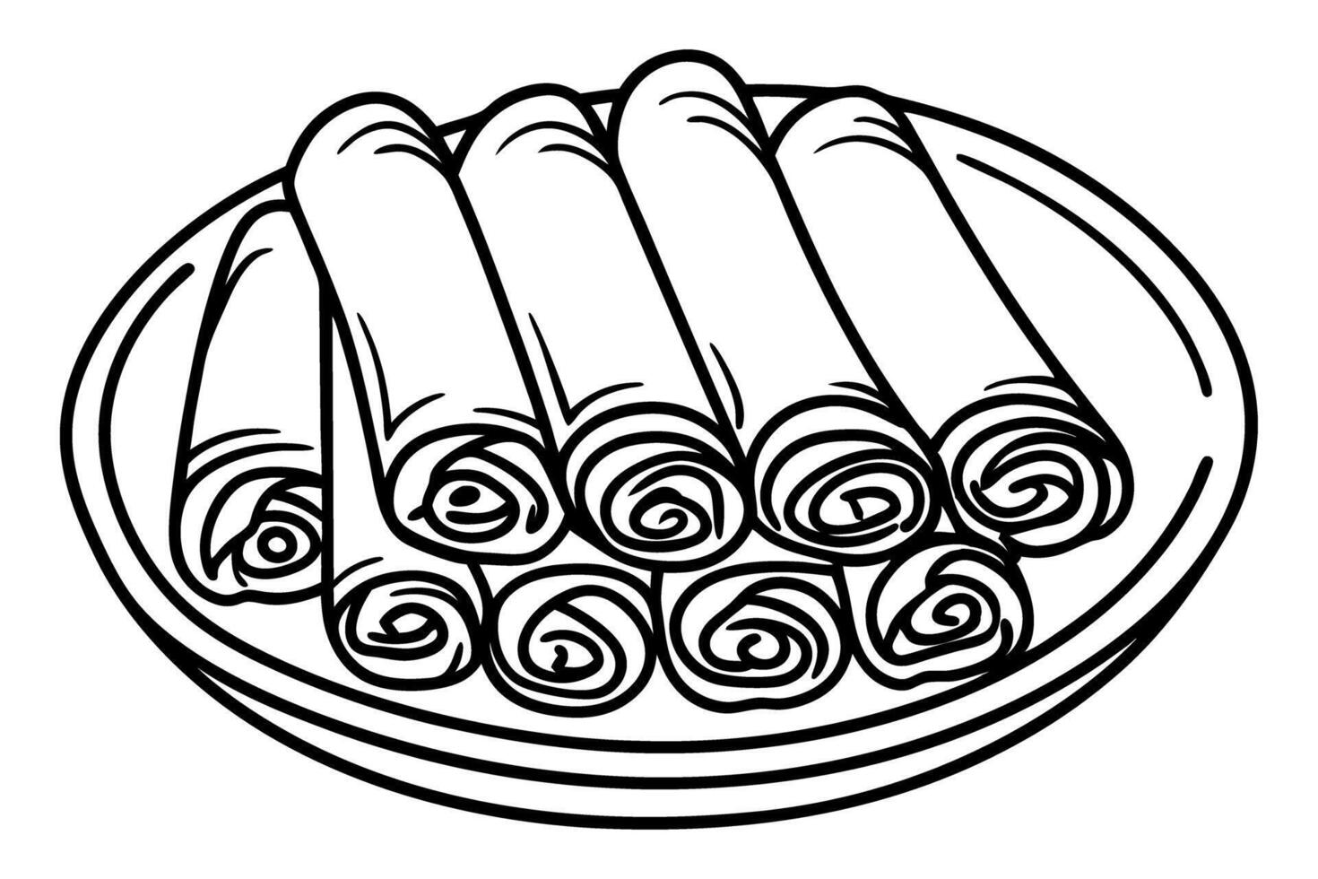 spring rolls on a plate asian cuisine, rolled appetizer, savory snack, traditional dish illustration vector