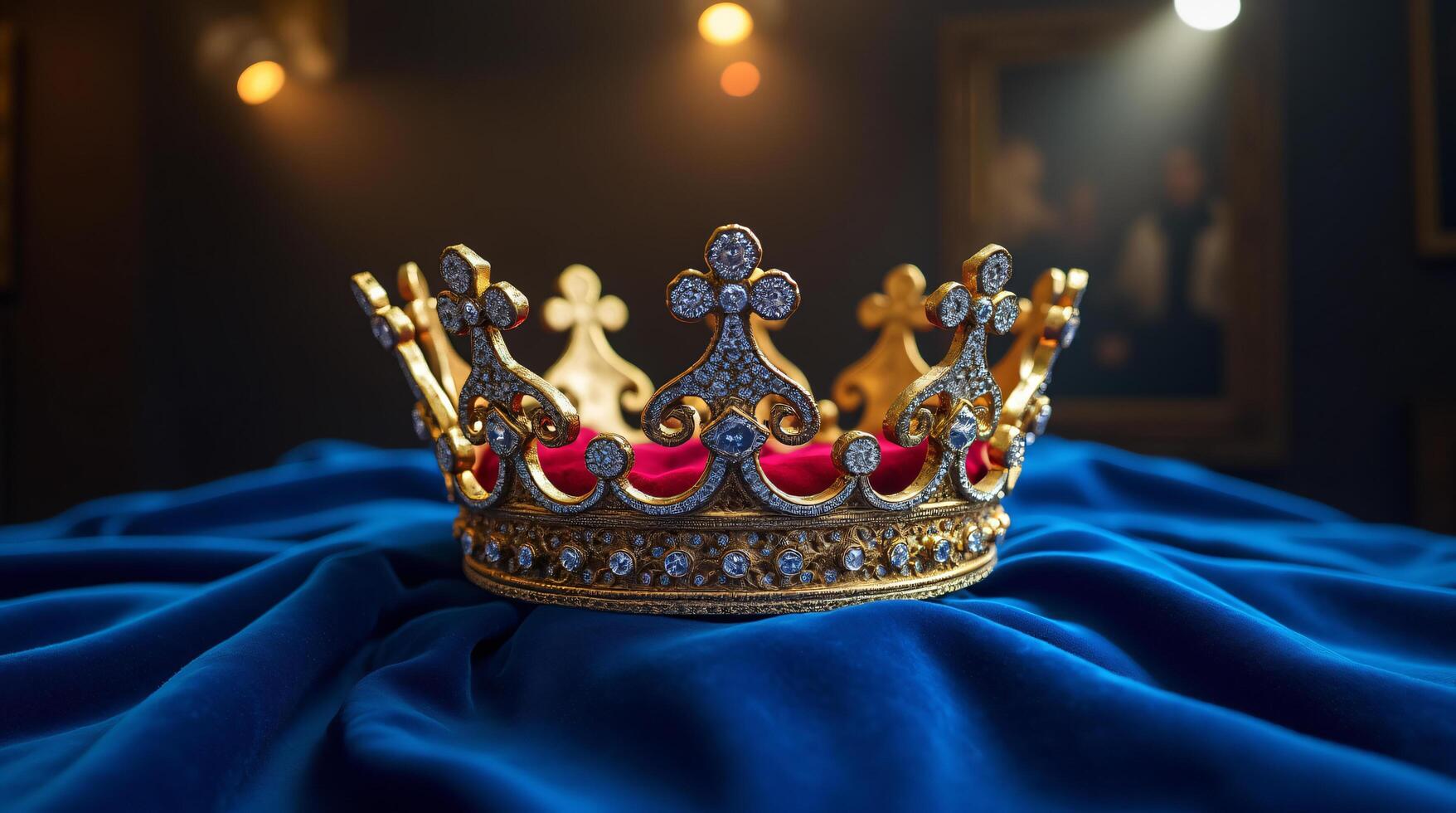 Jeweled Golden Crown on Blue Velvet photo