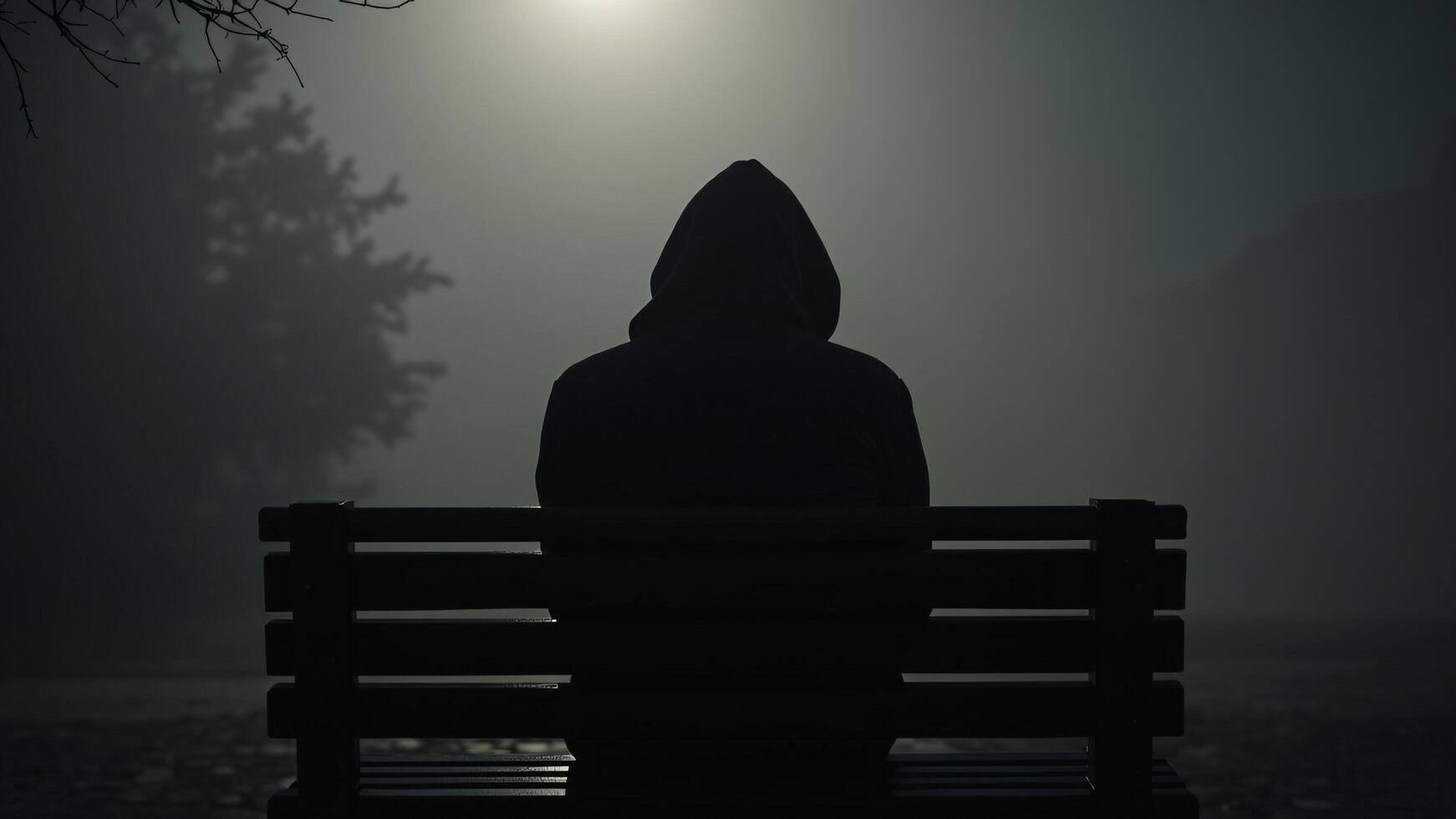 Person in Hoodie on Park Bench at Night photo
