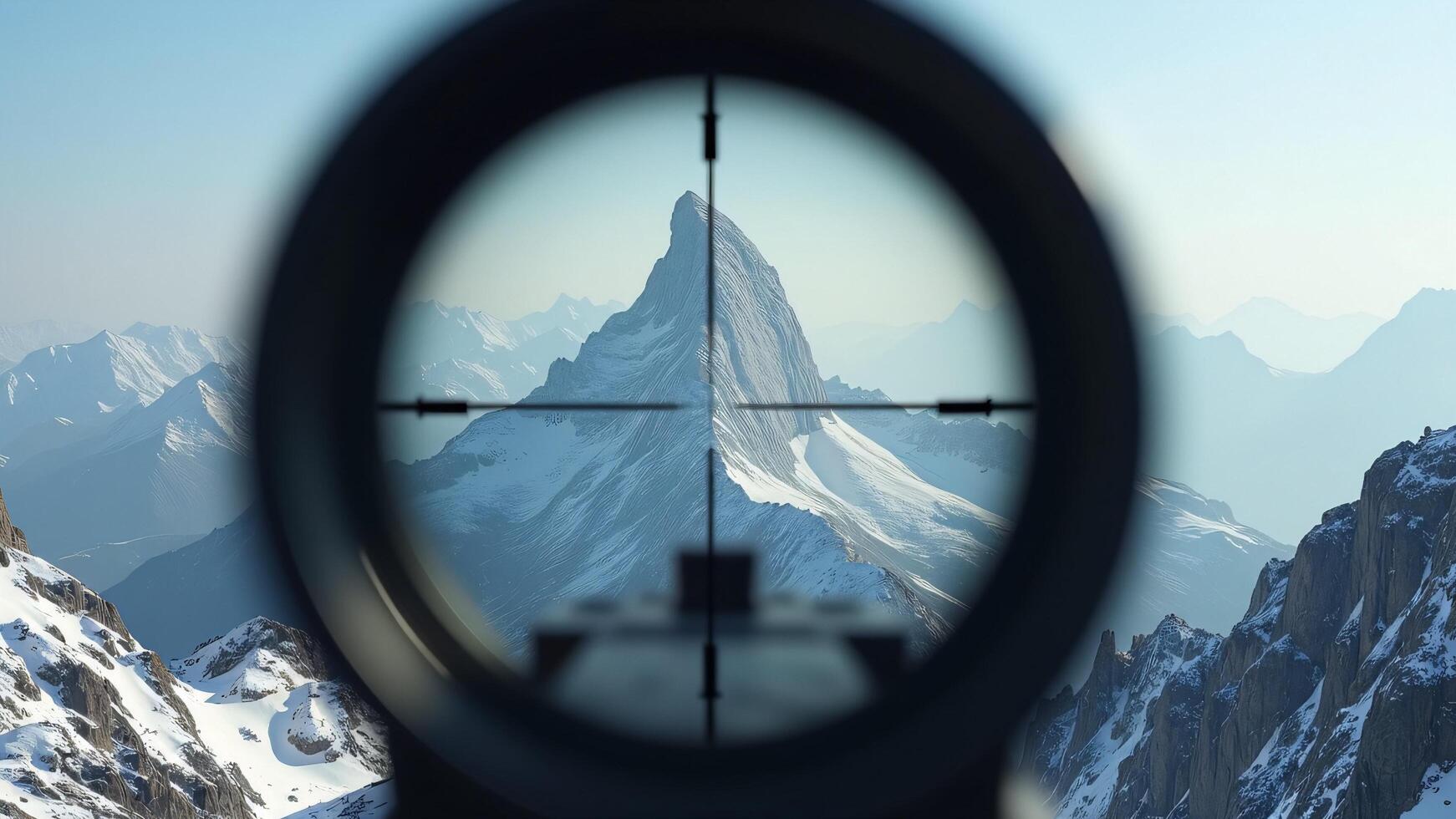 Mountain View Through Rifle Scope Crosshairs photo