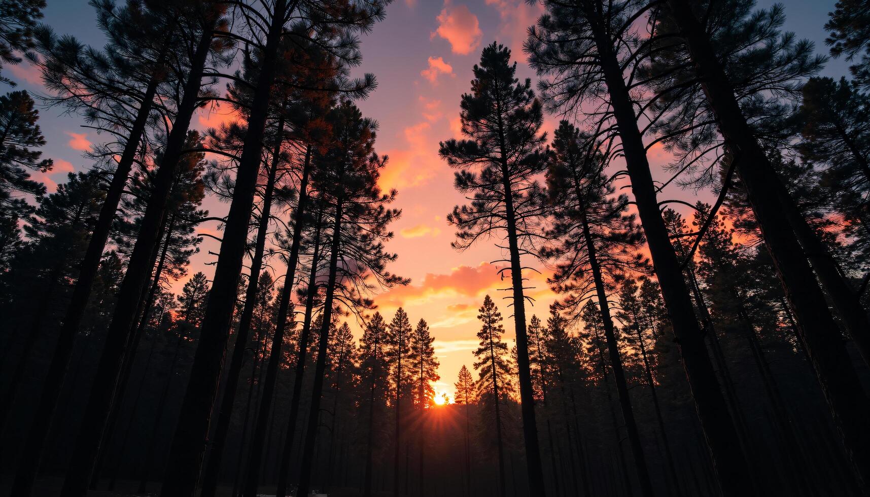 Pine Trees Silhouette Sunset photo