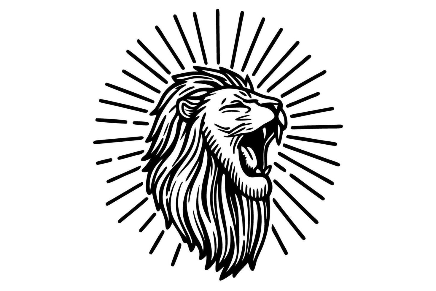 roaring lion head illustration with radiating lines for strength and power symbolism vector