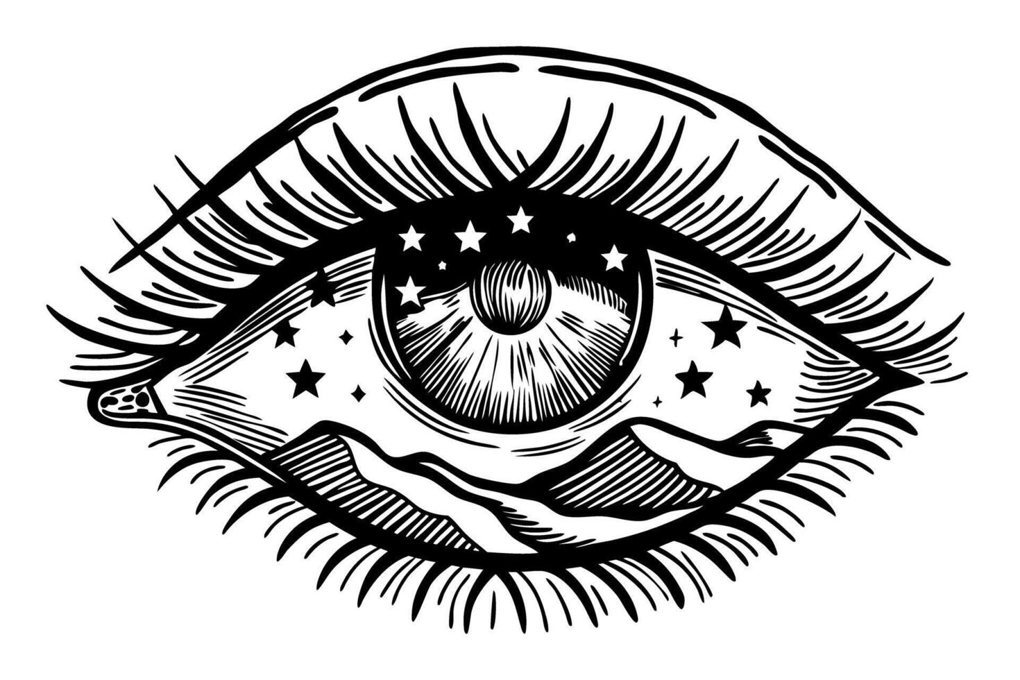 Starry landscape reflected in eye surreal vision and imagination vector
