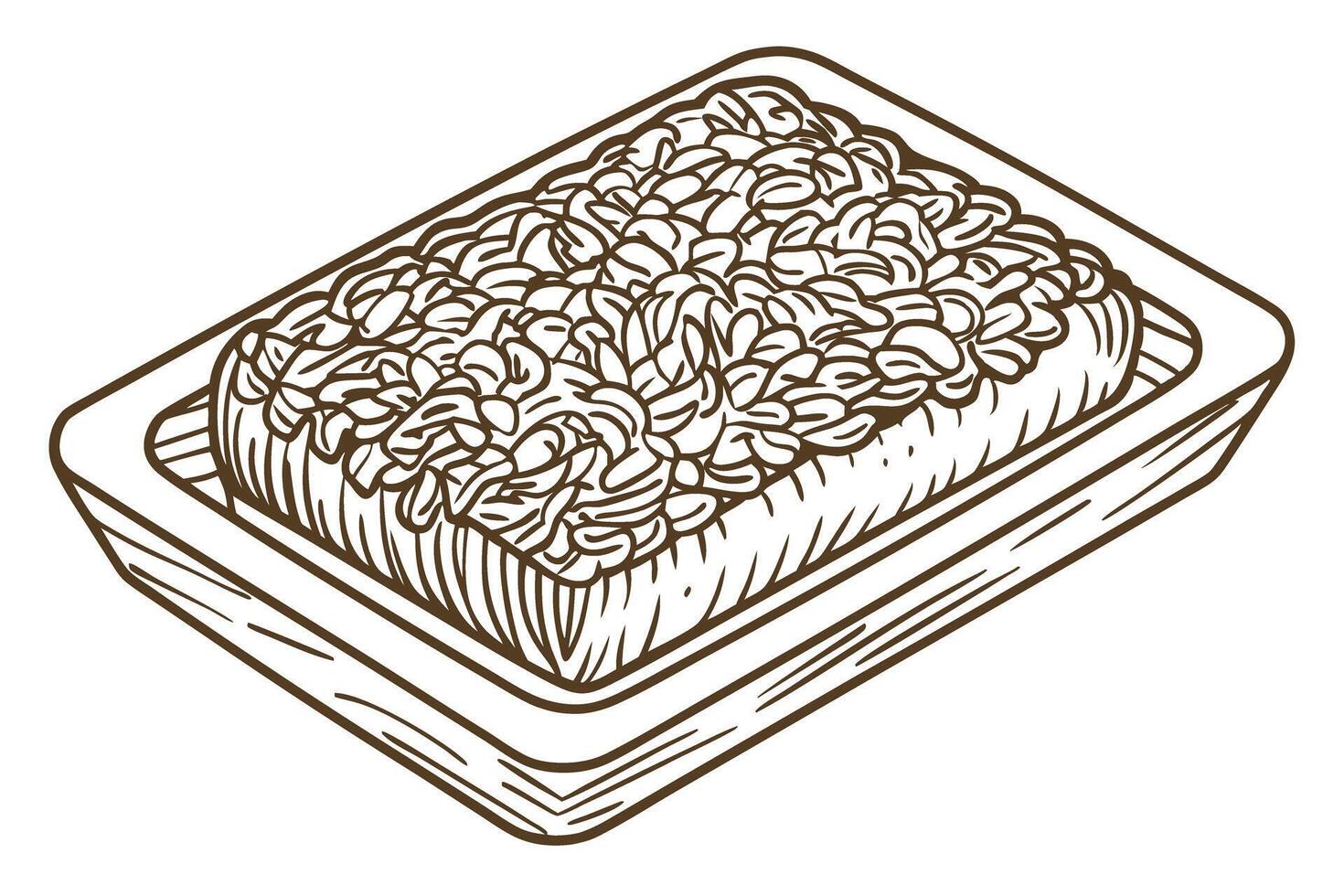 Illustration of instant noodles in rectangular tray, uncooked asian cuisine, hand drawn vector