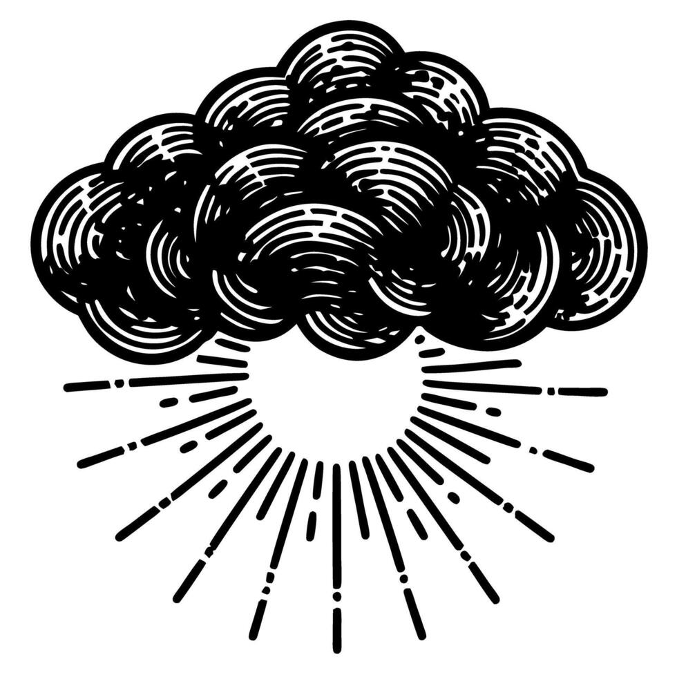Sunburst emerging from behind a stylized cloud design vector