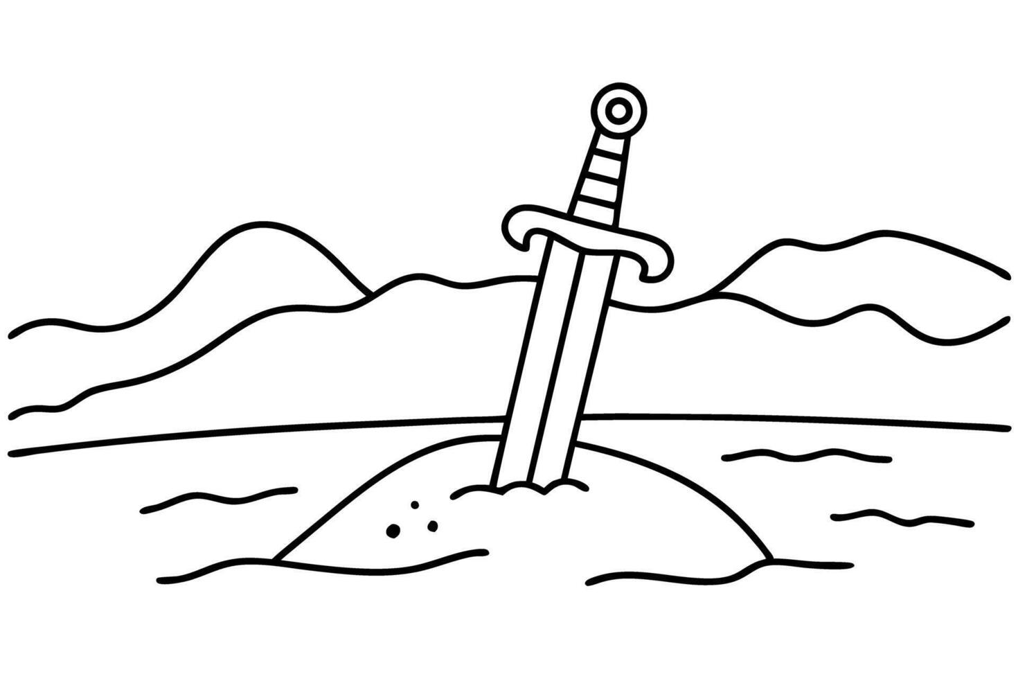 sword in stone by lake legendary weapon illustration, excalibur concept, medieval mythology art vector
