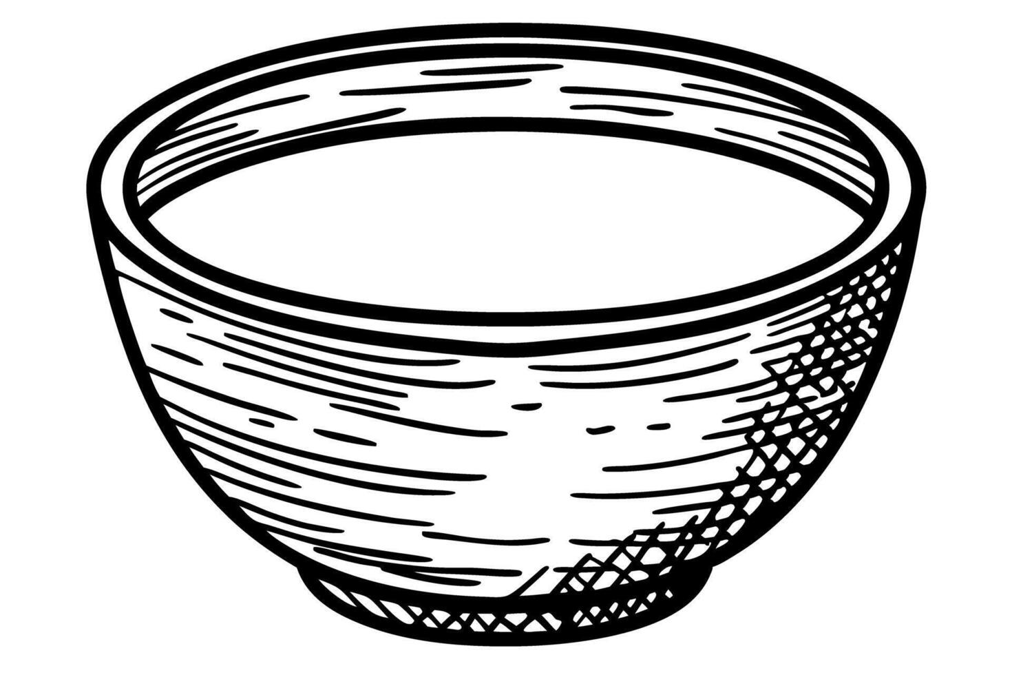 monochrome illustration of a wooden bowl simple sketch, handcrafted artisanal container vector