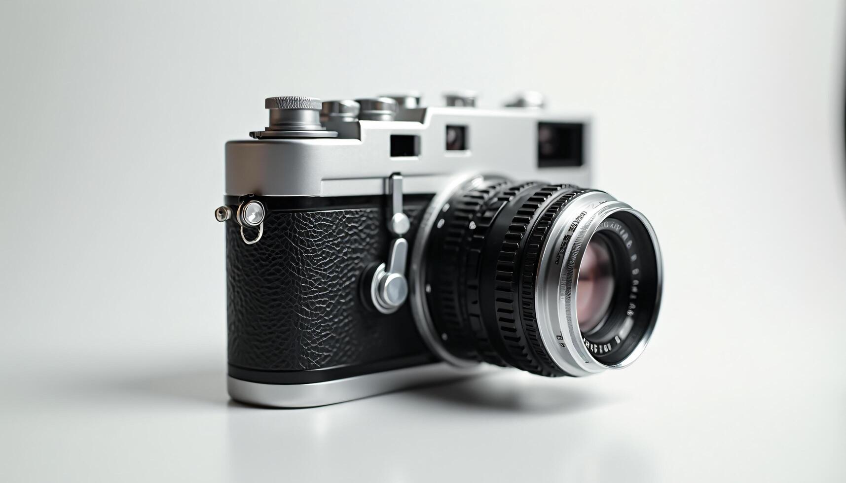 Silver and Black Rangefinder Camera on White Surface photo