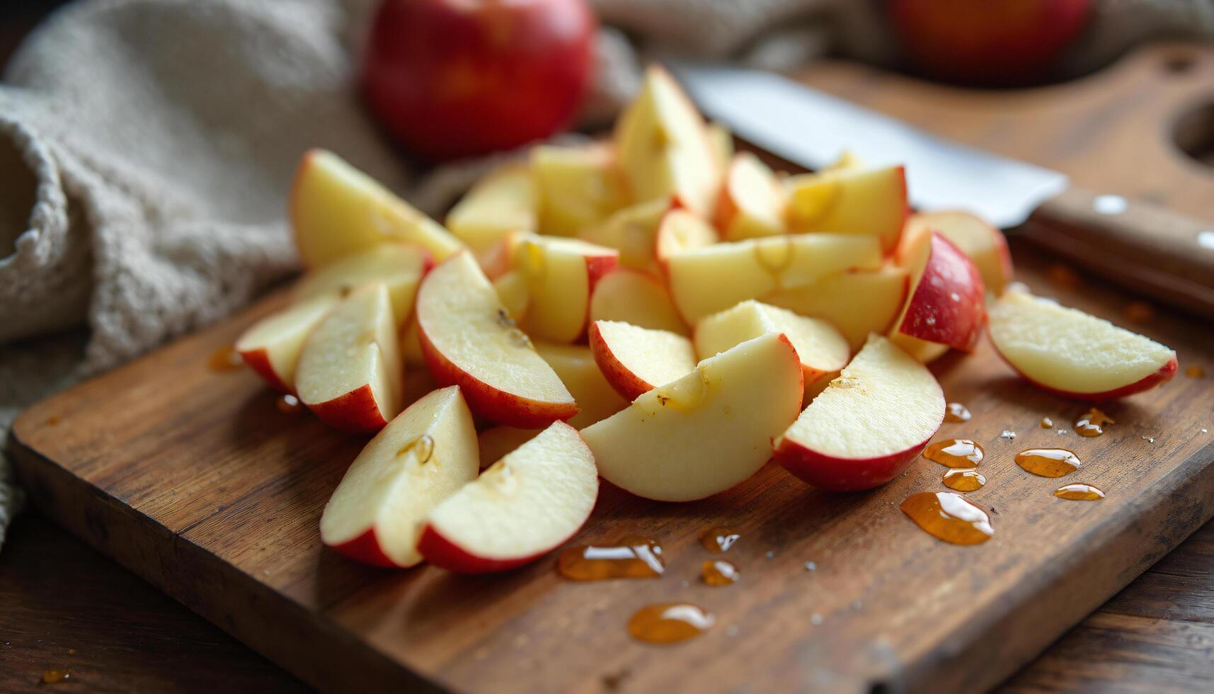 Sliced Red Apples on Wooden Cutting Board photo