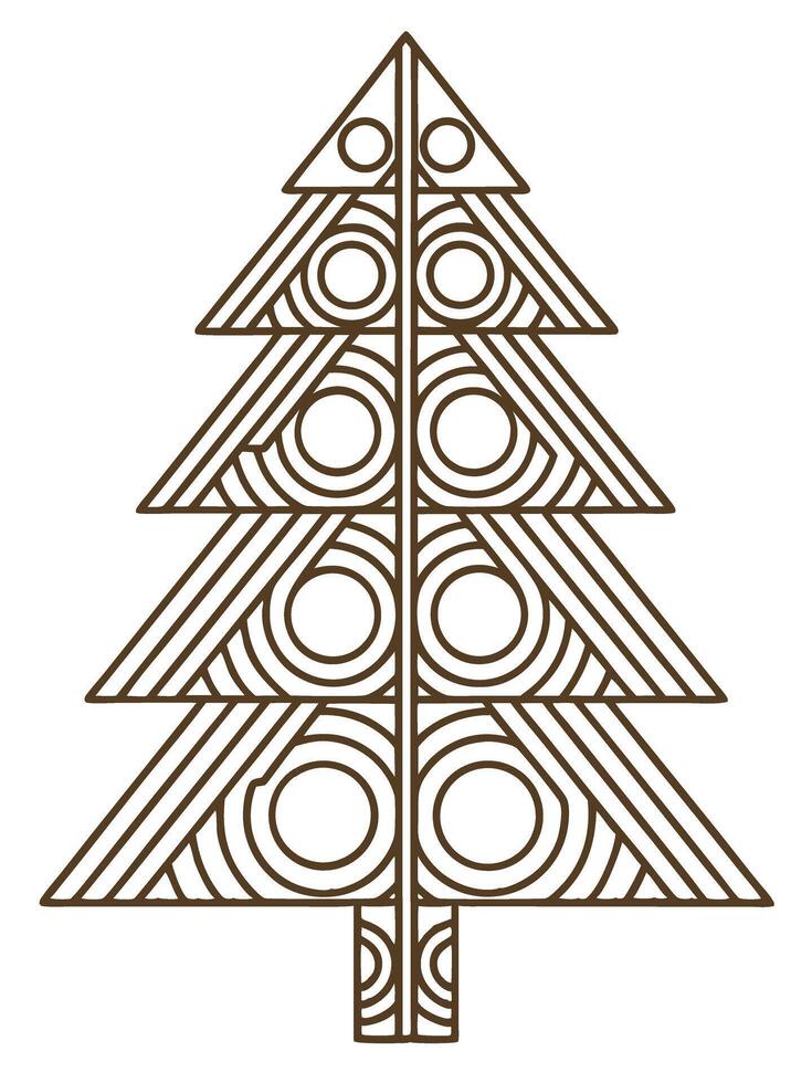 Geometric christmas tree design in minimalist with circular and triangular patterns vector