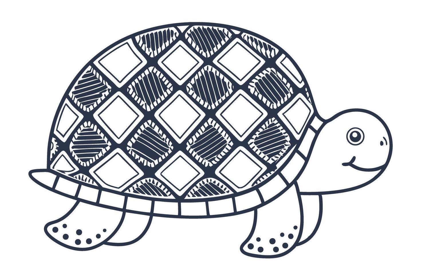 tortoise with geometric shell design in simple black and white illustration vector