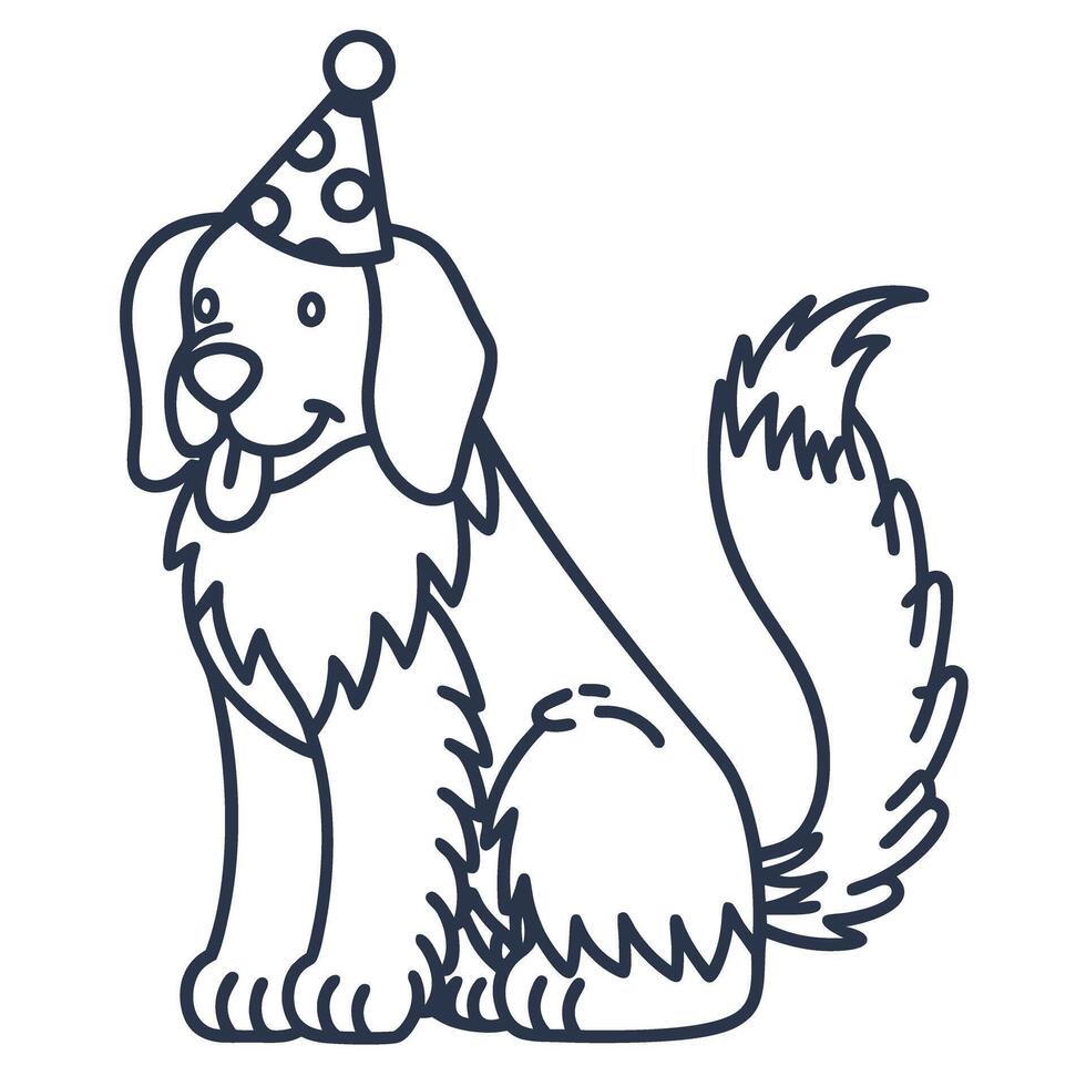 Playful party dog in festive hat celebrating joyful occasion with wagging tail vector