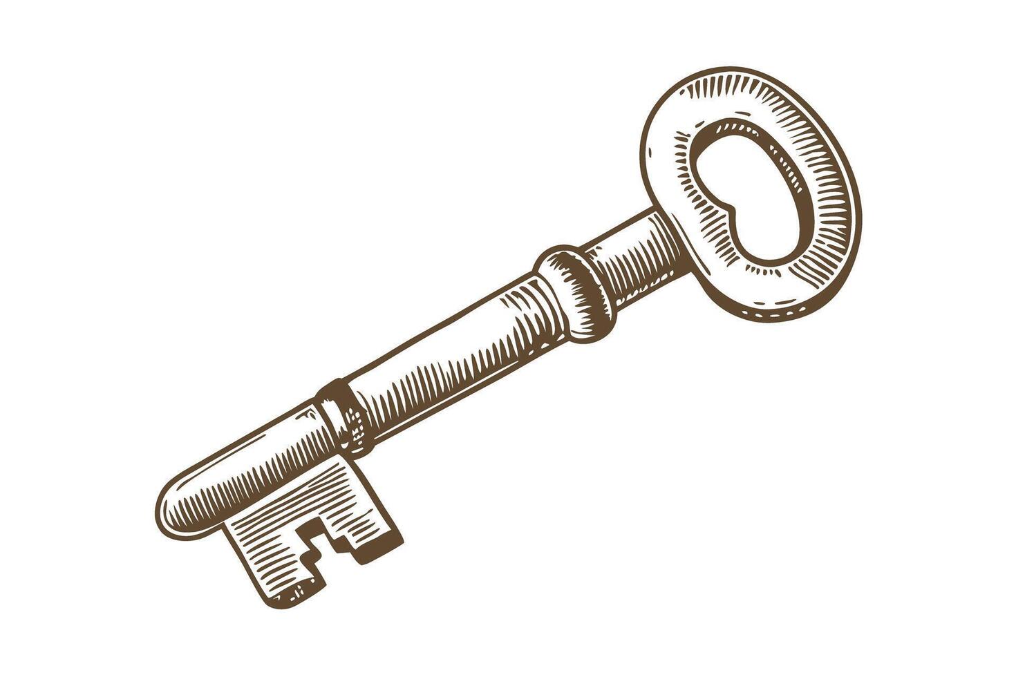 Vintage skeleton key sketch with ornate details on handle and barrel vector