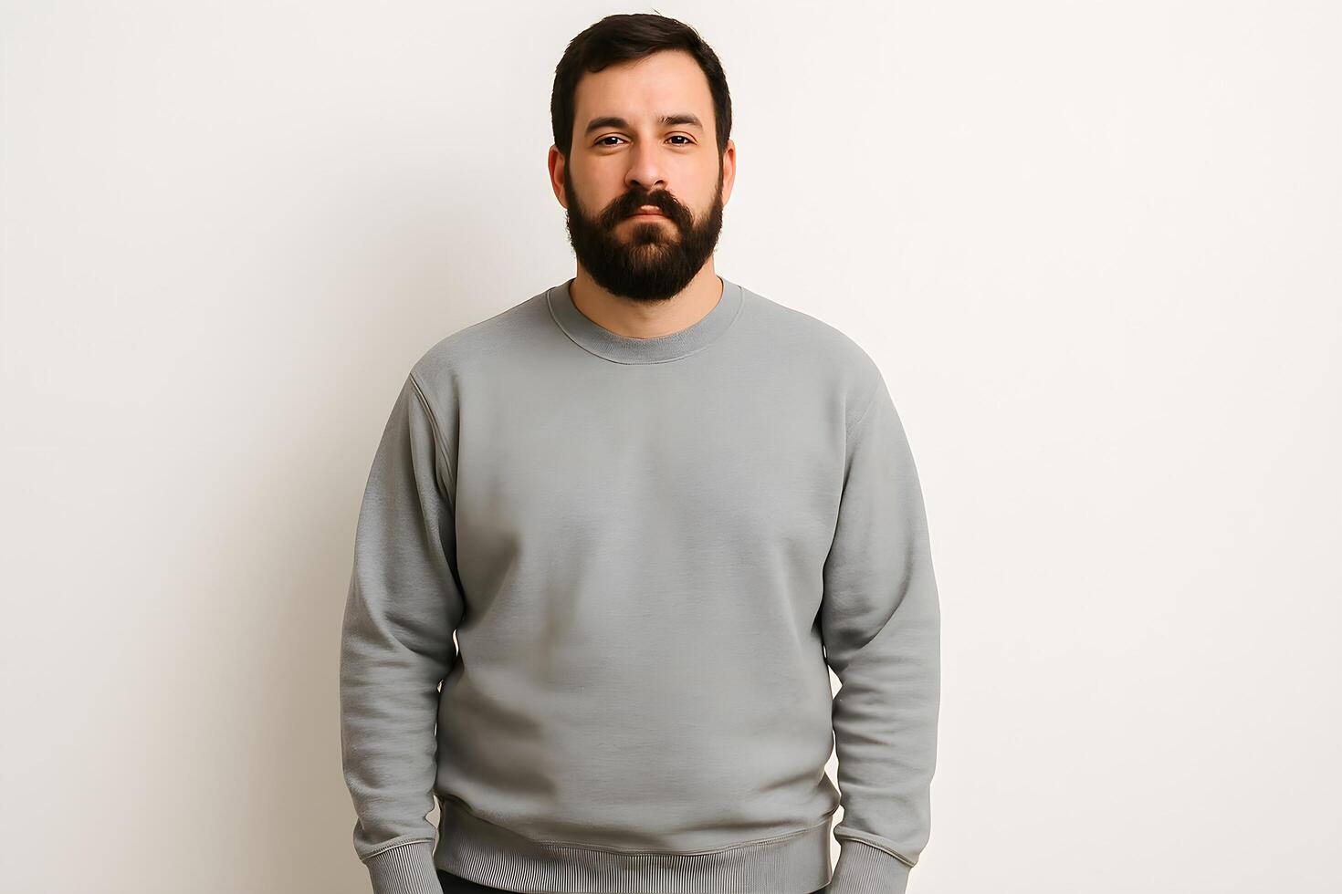 A man with a beard and a grey sweater photo