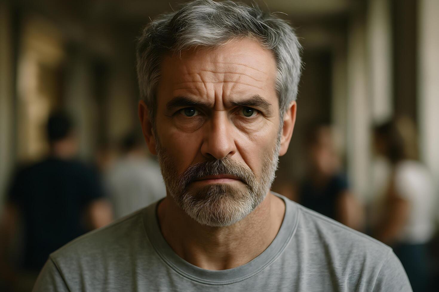 A man with a gray beard and a sad expression photo