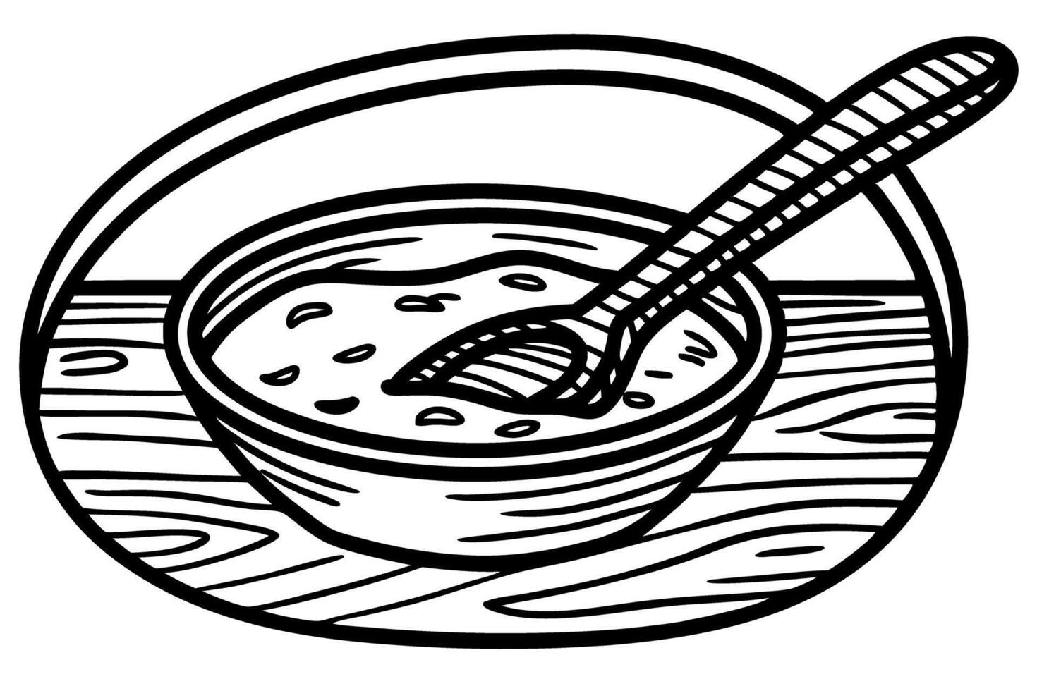 Illustration of porridge bowl with spoon on wooden table vector