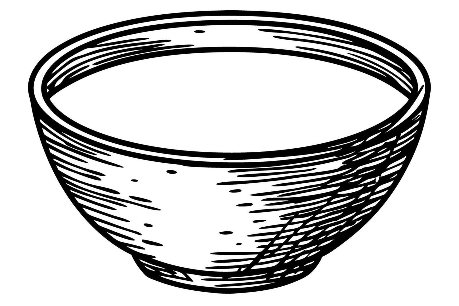 Illustrated wooden bowl simple, hand drawn, rustic container, black and white, sketch design vector