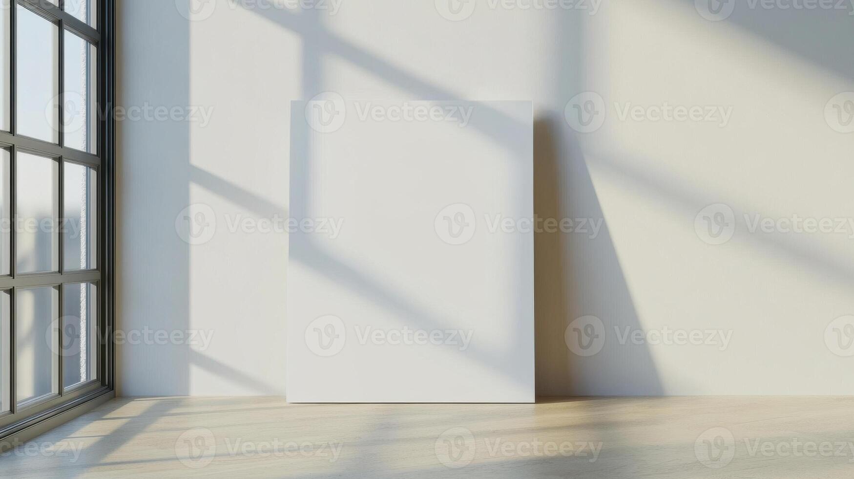 A blank white board in front of a window photo
